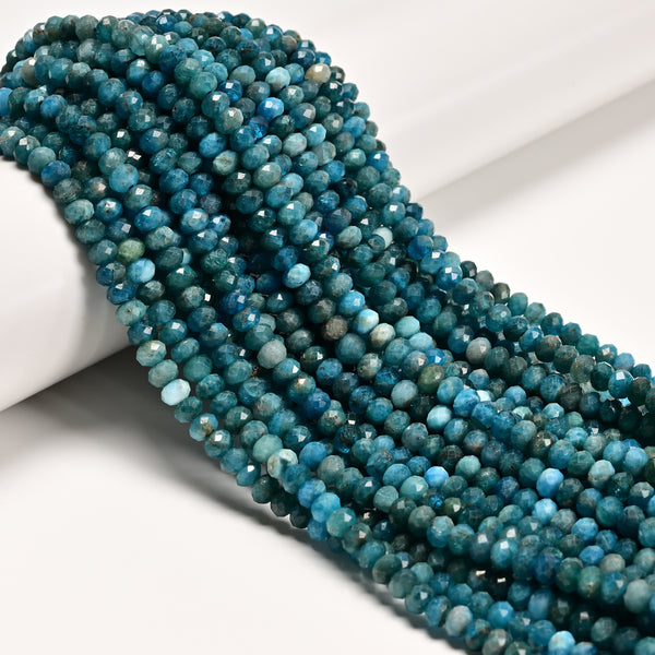 Natural Blue Apatite Faceted Rondelle Beads Size 2x3mm 3x4mm 3x5mm 15.5" Strand