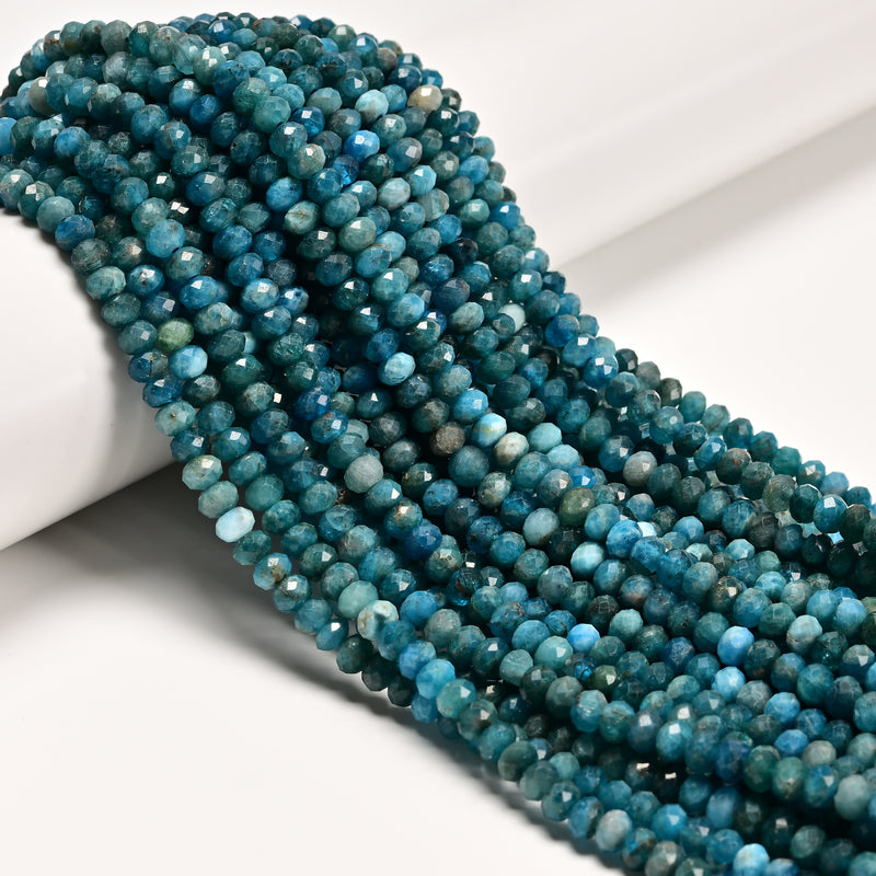 Natural Blue Apatite Faceted Rondelle Beads Size 2x3mm 3x4mm 3x5mm 15.5" Strand