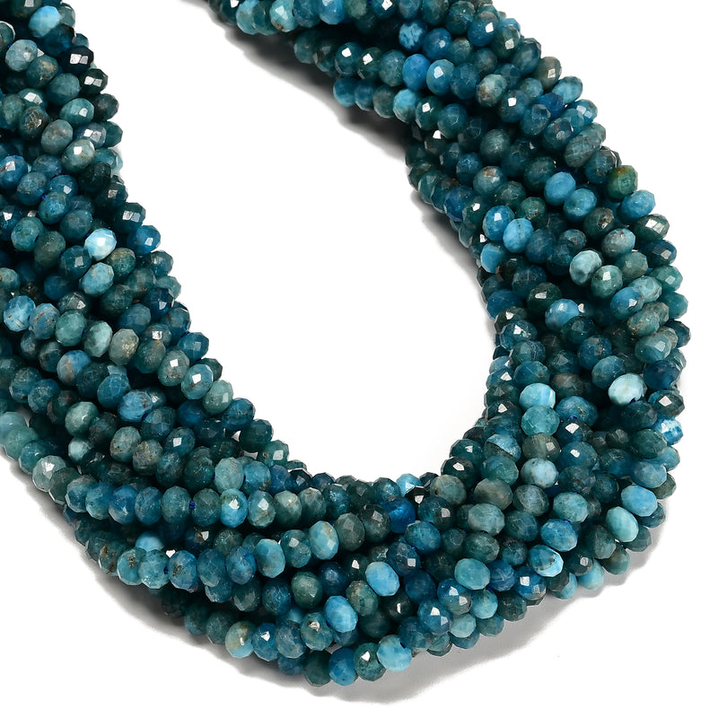 Natural Blue Apatite Faceted Rondelle Beads Size 2x3mm 3x4mm 3x5mm 15.5" Strand
