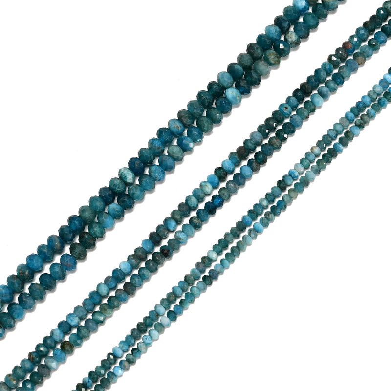 Natural Blue Apatite Faceted Rondelle Beads Size 2x3mm 3x4mm 3x5mm 15.5" Strand