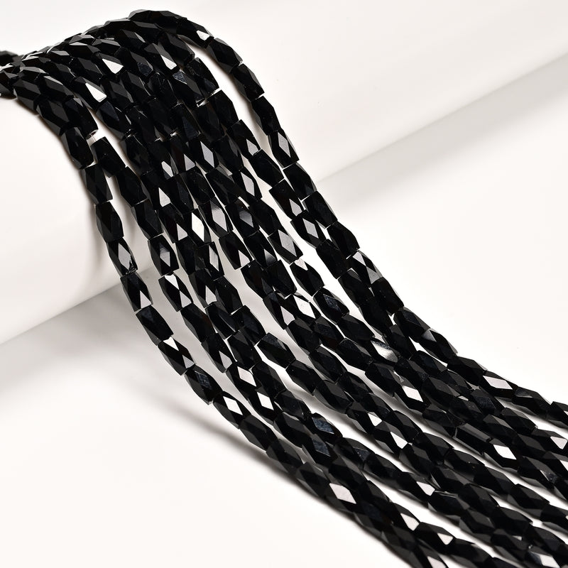 Black Crystal Glass Faceted Rice Tube Beads 4x7mm 15.5" Strand