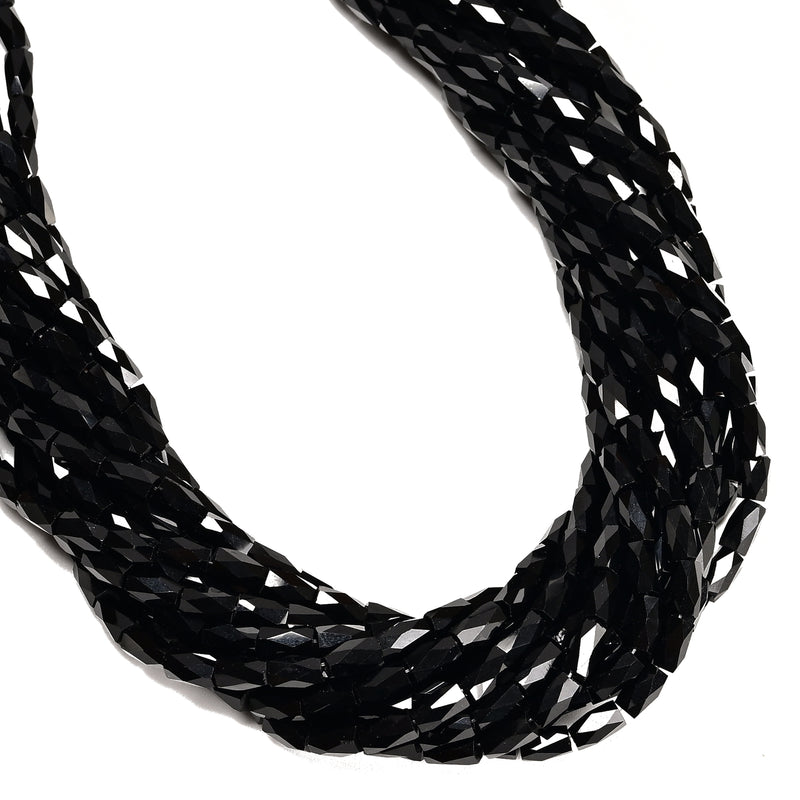 Black Crystal Glass Faceted Rice Tube Beads 4x7mm 15.5" Strand