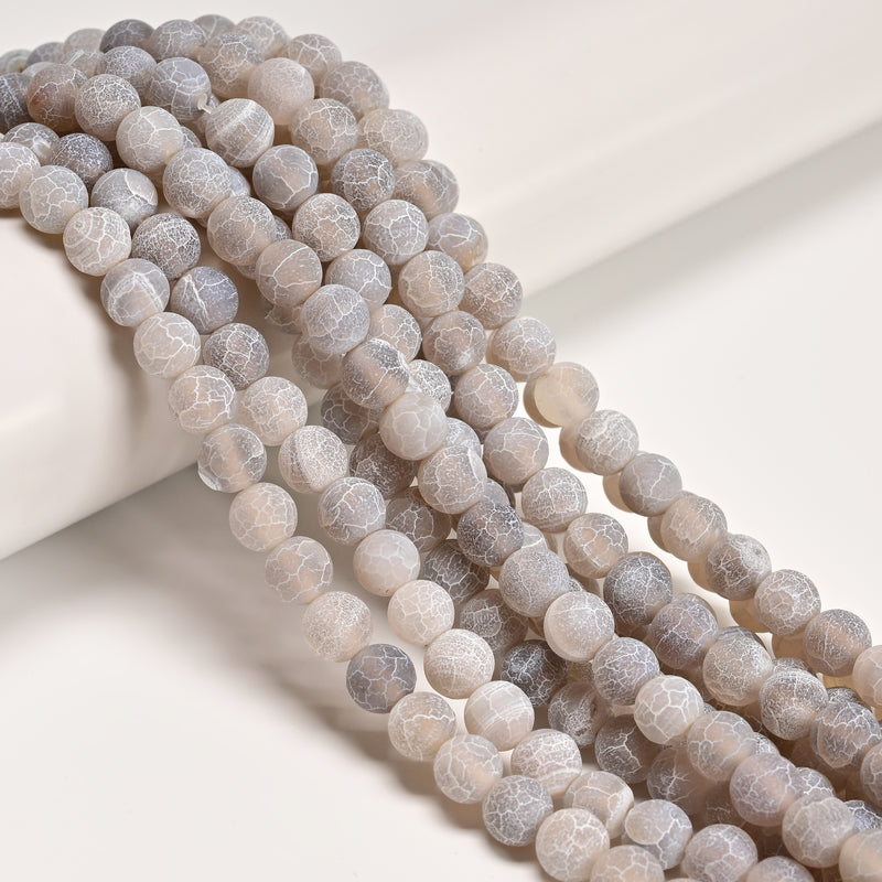 Gray Fire Agate Crackled Matte Round Beads 4mm 6mm 8mm 10mm 12mm 15.5" Strand