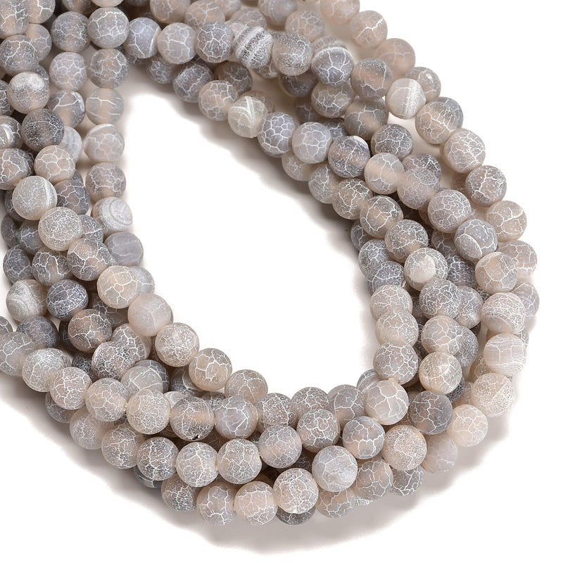 Gray Fire Agate Crackled Matte Round Beads 4mm 6mm 8mm 10mm 12mm 15.5" Strand
