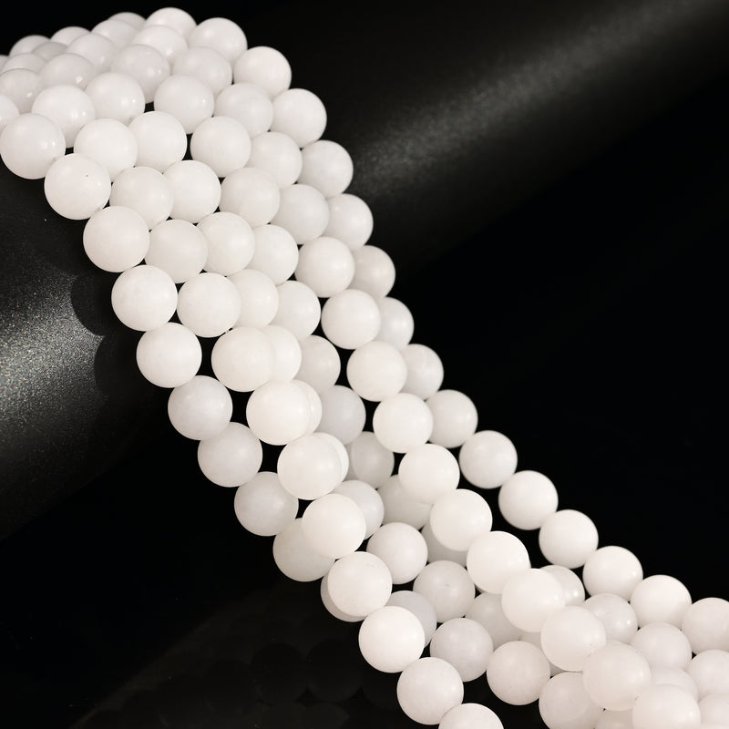 Natural White Jade Matte Round Beads 4mm 6mm 8mm 10mm 12mm 15.5" Strand