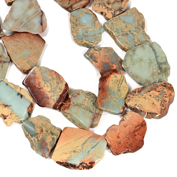 Aqua Terra Jasper Freeform Slab Slice Beads 30-50mm 15.5"Strand