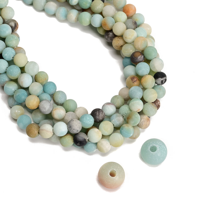 2.0mm Large Hole Multi-Color Amazonite Matte Round Beads 6mm 8mm 10mm 12mm 15.5" Strand