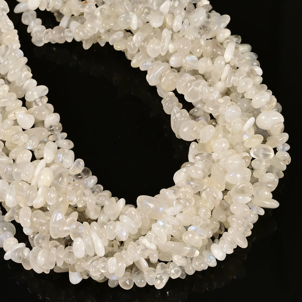 Natural White Rainbow Moonstone Irregular Nugget Chips Beads 7-8mm 34" Strand