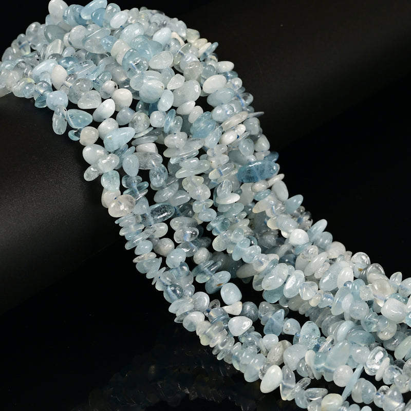 Natural Aquamarine Irregular Pebble Nugget Chips Beads Size 7-8mm 34" Strand