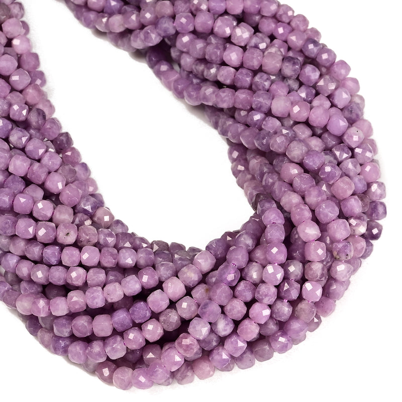 Natural Light Lepidolite Faceted Cube Beads Size 4mm 15.5'' Strand