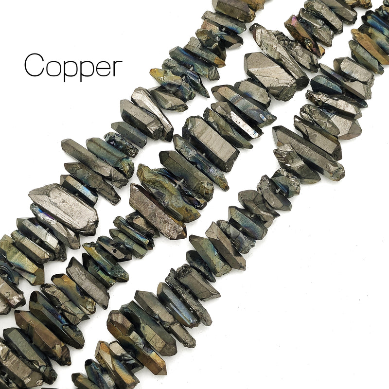 Electroplated Quartz Center Drilled Rough Points Beads 16-30mm 15.5'' Strand