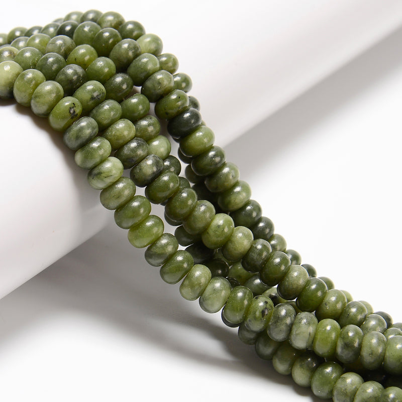 Natural Green Jade Smooth Rondelle Beads Size 5x8mm 15.5'' Strand