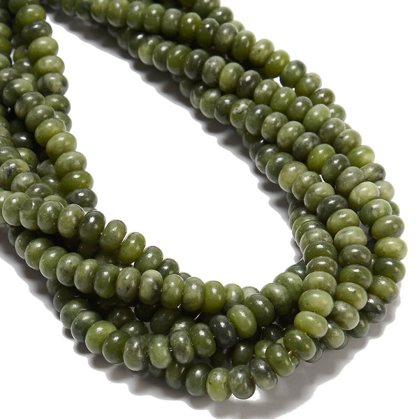 Natural Green Jade Smooth Rondelle Beads Size 5x8mm 15.5'' Strand