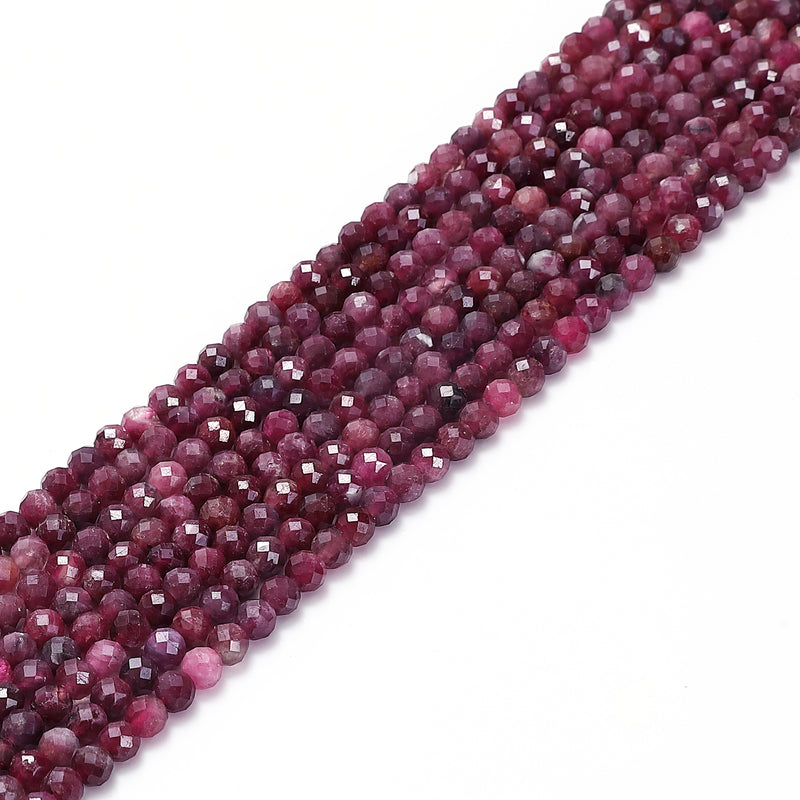Natural Red Tourmaline Faceted Round Beads Size 2.5-3mm 3.5mm 15.5'' Strand