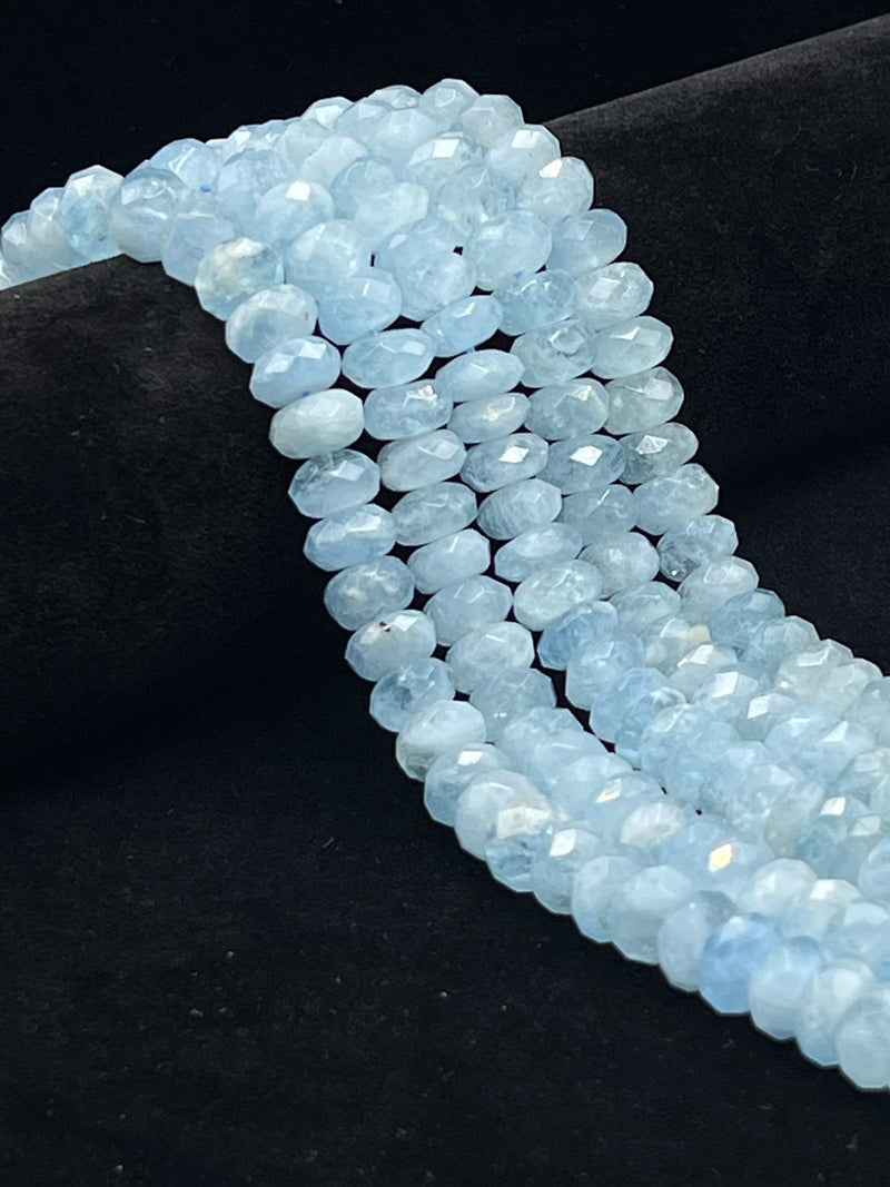 High Quality Aquamarine Faceted Rondelle Beads 5x8mm 5x9mm 6x10mm 15.5" Strand