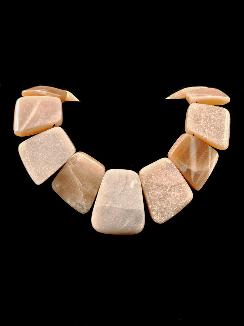 Natural Peach Moonstone Graduated Trapezoid Slab Slice Beads 22-35mm 15.5"Strand