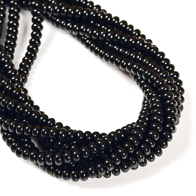 Black Onyx Smooth Rondelle Beads 4x6mm 5x8mm 6x10mm 15.5" Strand