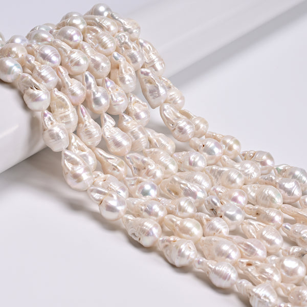 Natural White Fresh Water Pearl Baroque Shape Beads 12-14x14-18mm 15.5" Strand