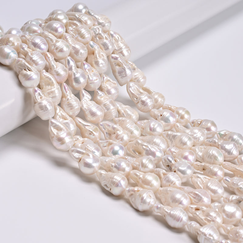 Natural White Fresh Water Pearl Baroque Shape Beads 12-14x14-18mm 15.5" Strand