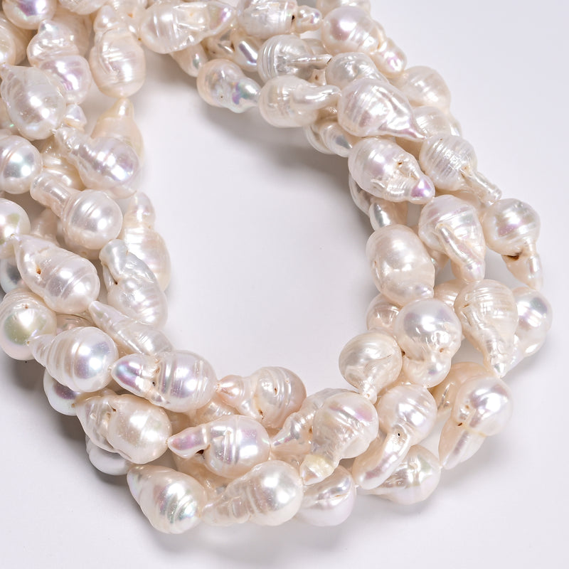 Natural White Fresh Water Pearl Baroque Shape Beads 12-14x14-18mm 15.5" Strand