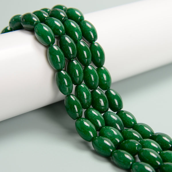 Emerald Green Color Dyed Jade Rice Shape Beads Size 8x12mm 15.5'' Strand