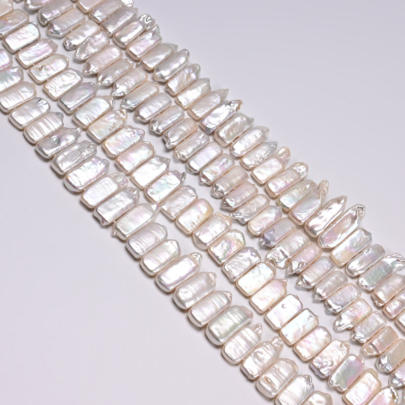 White Fresh Water Pearl Double Drill Irregular Rectangle Beads 6x18mm 16" Strand