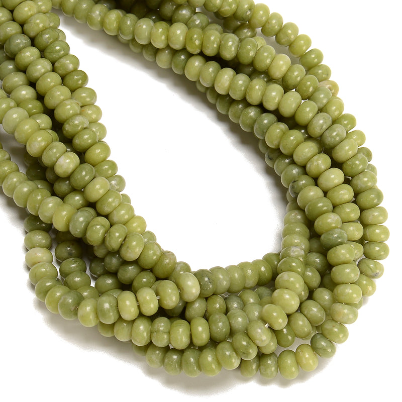 Natural Green Jade Smooth Rondelle Beads Size 5x8mm 15.5" Strand