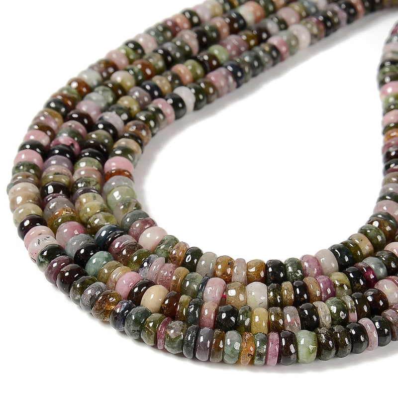 Natural Multi-color Tourmaline Smooth Rondelle Beads 3x5mm 4x6mm 15.5'' Strand