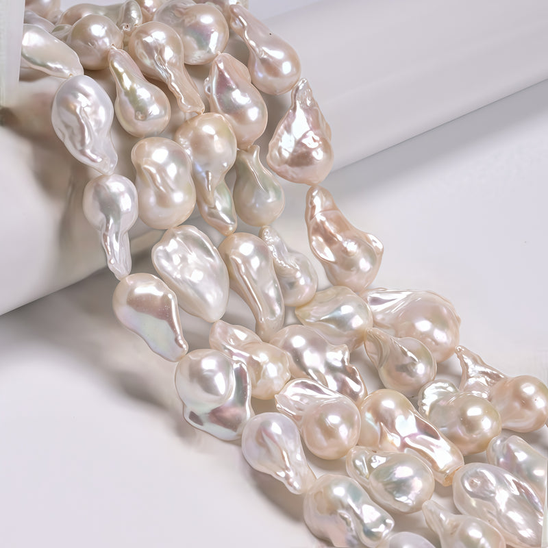 Natural White Fresh Water Pearl Baroque Shape Beads 13-15x18-25mm 16" Strand
