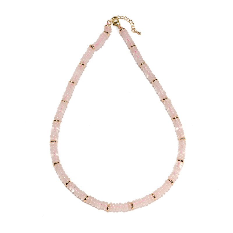Rose Quartz Rondelle Size 2x6mm Beaded Necklace 17''-18.5" Length Adjustable