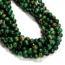 Yellow Green Tiger Eye Smooth Round Beads Size 4mm 6mm 8mm 10mm 15.5'' Strand