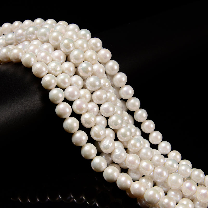 White Fresh Water Edison Pearl Round Beads Size 9-10mm 10-12mm 15.5'' Strand