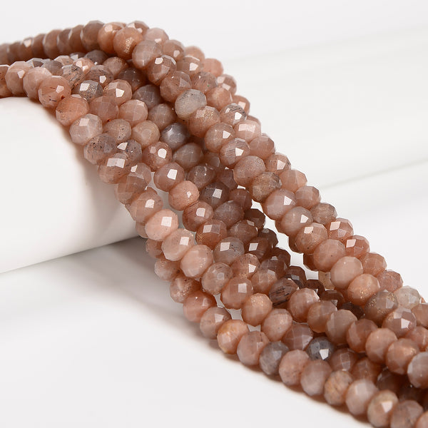 Natural Multi-Color Peach Moonstone Faceted Rondelle Beads Size 5x8mm 15.5''Strd