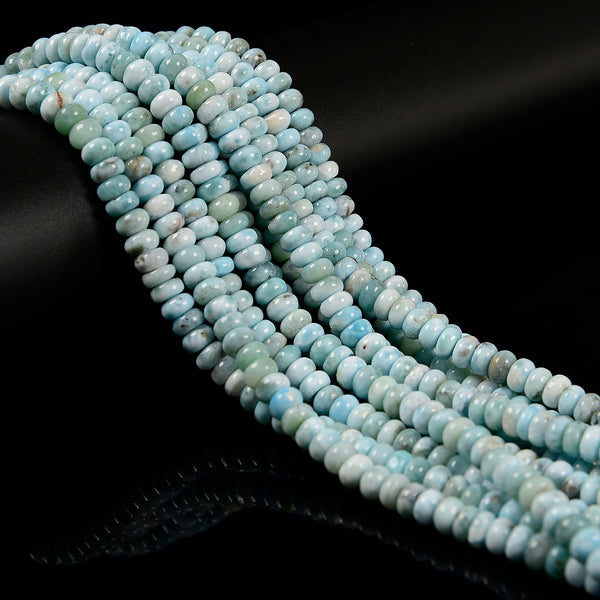 Natural Larimar Smooth Rondelle Beads Size 4x6mm 4x7mm 4x7.5-8mm 15.5'' Strand