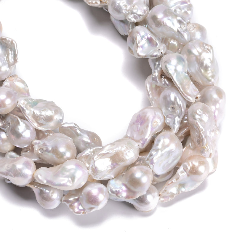 White Fresh Water Pearl Baroque Flame Ball Beads 13-18x20-28mm 15.5'' Strand