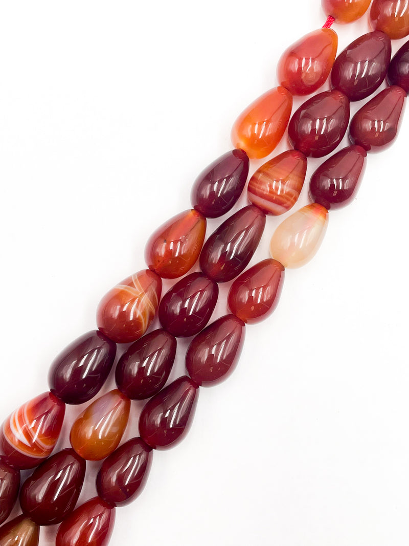 Natural Carnelian Smooth Full Teardrop Shape Beads Approx. 14x19mm 15.5" Strand