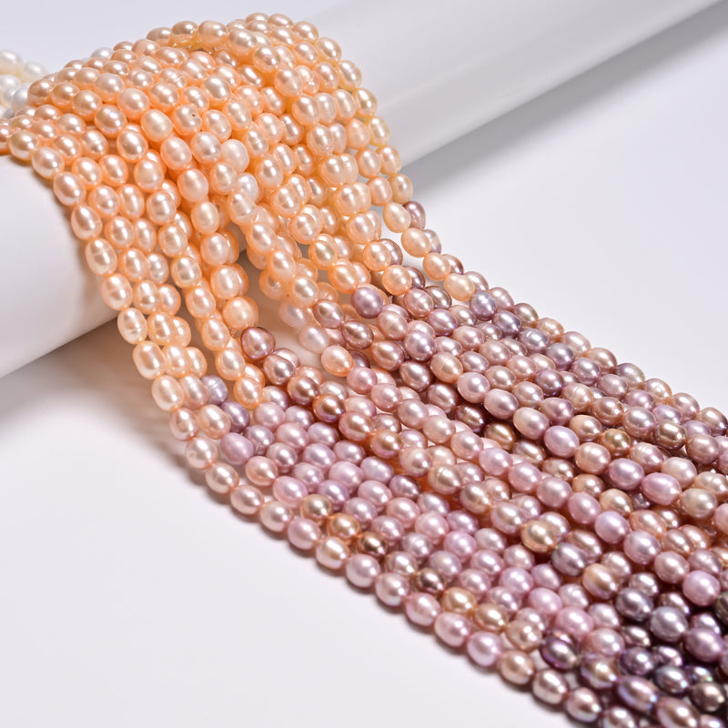 Gradient Natural Fresh Water Pearl Rice Shape Beads Size 6x7mm 14.5" Strand