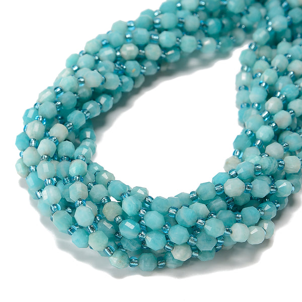 Natural Blue Green Amazonite Prism Cut Double Point Beads Size 6mm 15.5'' Strand