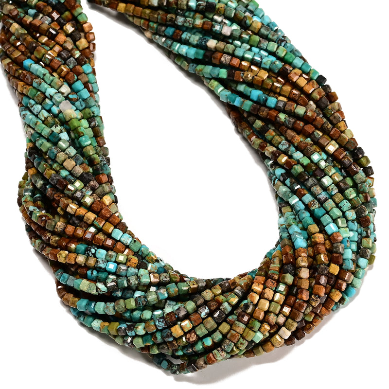 Gradient Natural Turquoise Faceted Cube Beads Size 3mm 15.5" Strand
