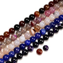 01 Mixed Colors Stripe Agate Smooth Round Beads Size 20mm 15.5" Strand