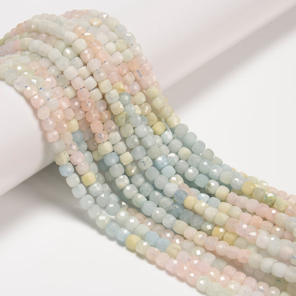 Natural Gradient Aquamarine Faceted Cube Beads Size 4-5mm 15.5" Strand