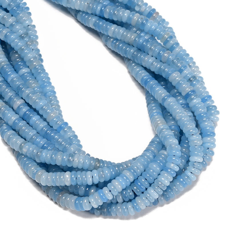Light Aquamarine Color Dyed Jade Smooth Rondelle Beads Size 2x6mm 15.5'' Strand