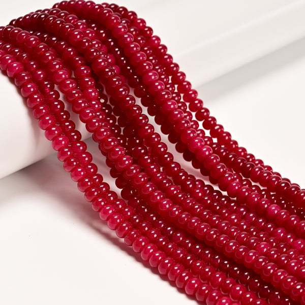 Dark Ruby Red Color Dyed Jade Smooth Rondelle Beads Size 4x6mm 15.5" Strand