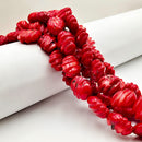 Red Bamboo Coral Hand Carved Irregular Oval Shape Beads Size 13x18mm 16'' Strand