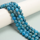 Grade A Natural Blue Apatite Smooth Round Beads Size 6mm 8mm 10mm 15.5'' Strand
