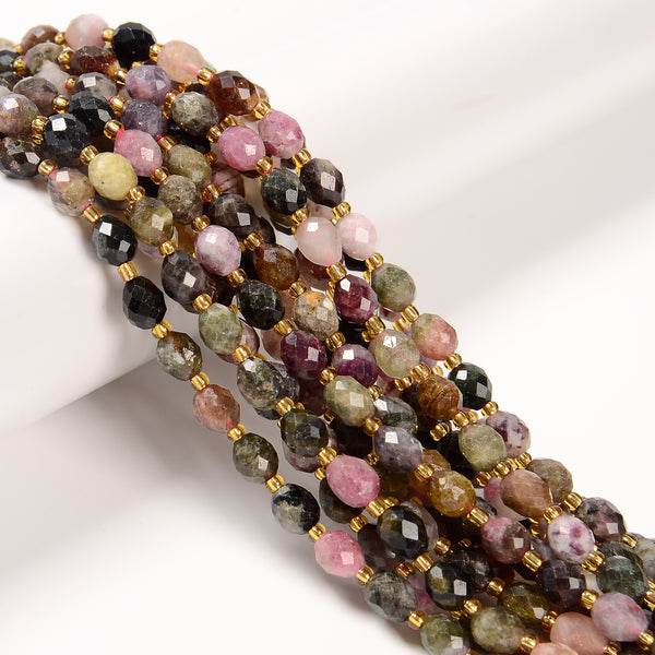 Natural Multi-color Tourmaline Faceted Rice Shape Beads Size 6x8mm 15.5'' Strand