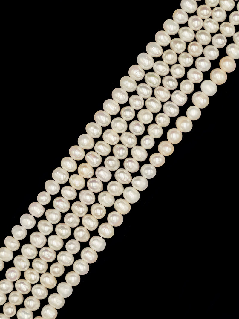 Fresh Water Pearl White Potato Round Beads 8-9mm 14''Strd