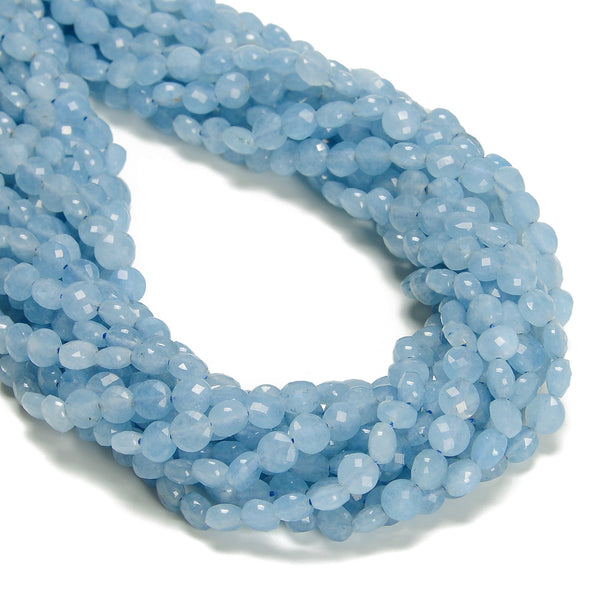 Aquamarine Color Dye Jade Faceted Coin Beads Size 6mm 15.5'' Strand