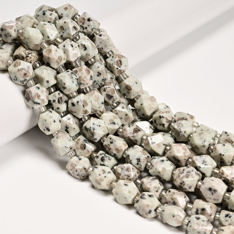 Natural Kiwi Stone Faceted Nugget Chunk Beads Size 10x12mm 15.5" Strand