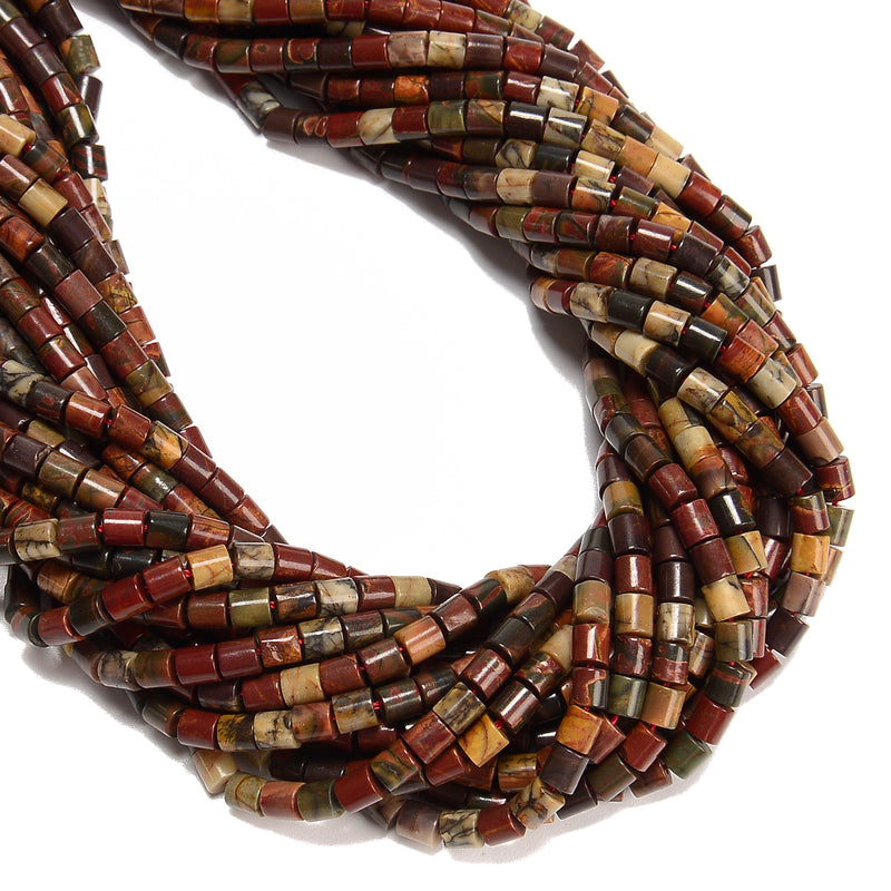 Natural Red Creek Jasper Cylinder Tube Beads Size 4x4mm 15.5" Strand